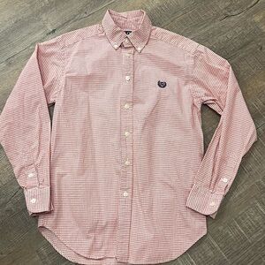 Chaps boys 10-12 M red & White Gingham Button-Down Shirt spring Easter cotton